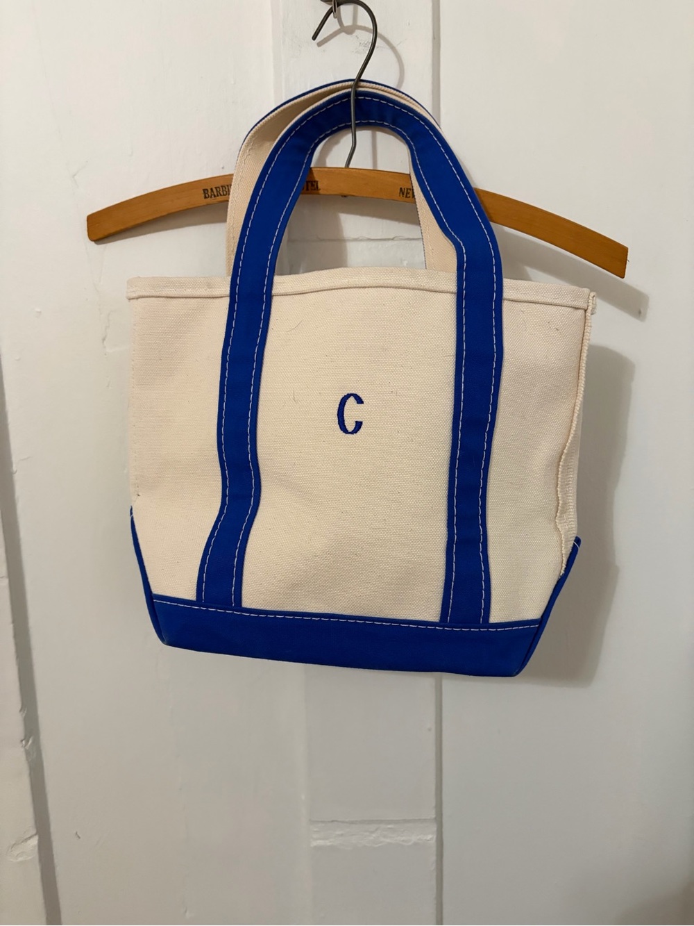 Vintage L.L. Bean Boat & Tote Made in USA Open Top White Canvas Tote Bag Medium
